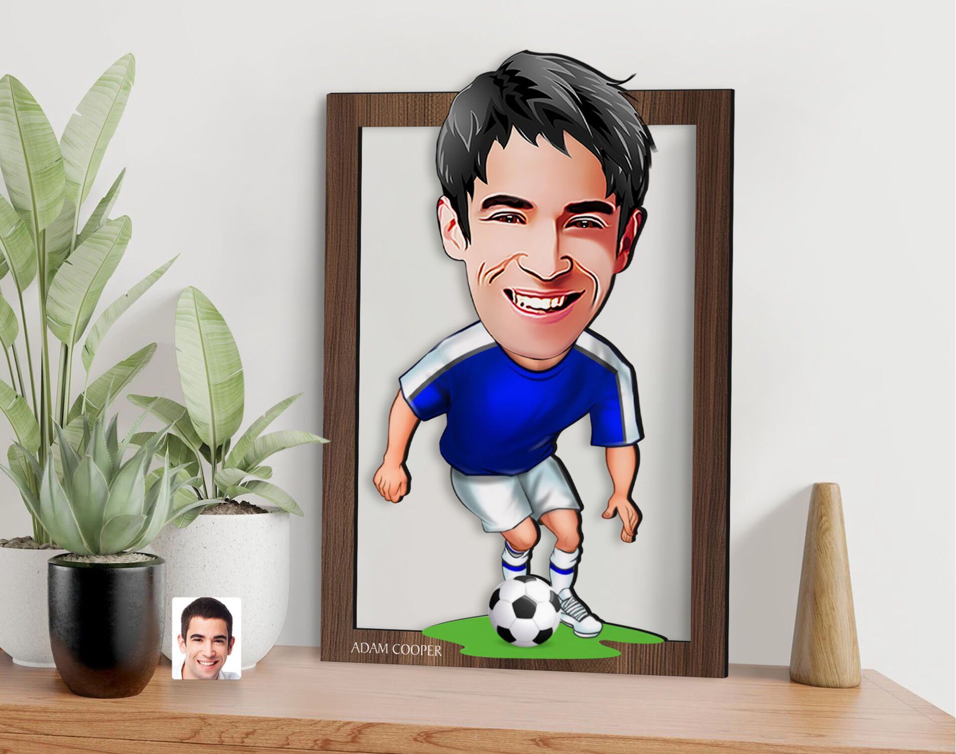 BK Gift Kişiye Özel Erkek Futbolcu Karikatürlü 3D Ahşap Tablo-11, Sevgiliye Hediye, Arkadaşa Hediye, Doğum Günü Hediyesi