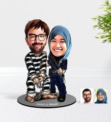 Kişiye Özel Sevgililer Karikatürlü Ahşap Biblo Model-7