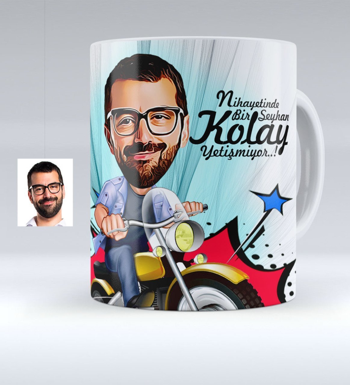 Kişiye Özel Bay Motorcu Karikatürlü Beyaz Kupa Bardak - 1