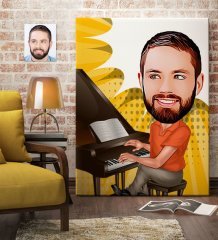 Kişiye Özel Bay Piyanist Karikatür Kanvas Tablo (70 x 100 cm.) 1