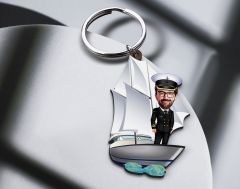 BK Gift Kişiye Özel Gemi Kaptanı Karikatürlü Ahşap Anahtarlık-1 Sevgiliye Hediye, Arkadaşa Hediye, Doğum Günü Hediyesi