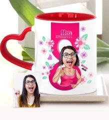 Kişiye Özel Kadınlar Günü Temalı Karikatür Kırmızı Kalpli Kupa Bardak - 5