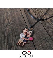 BK Gift Kişiye Özel Karikatürlü Deri İpli Ahşap Kolye, Sevgiliye Hediye, Doğum Günü Hediyesi, Sevgililer Günü Hediyesi-2