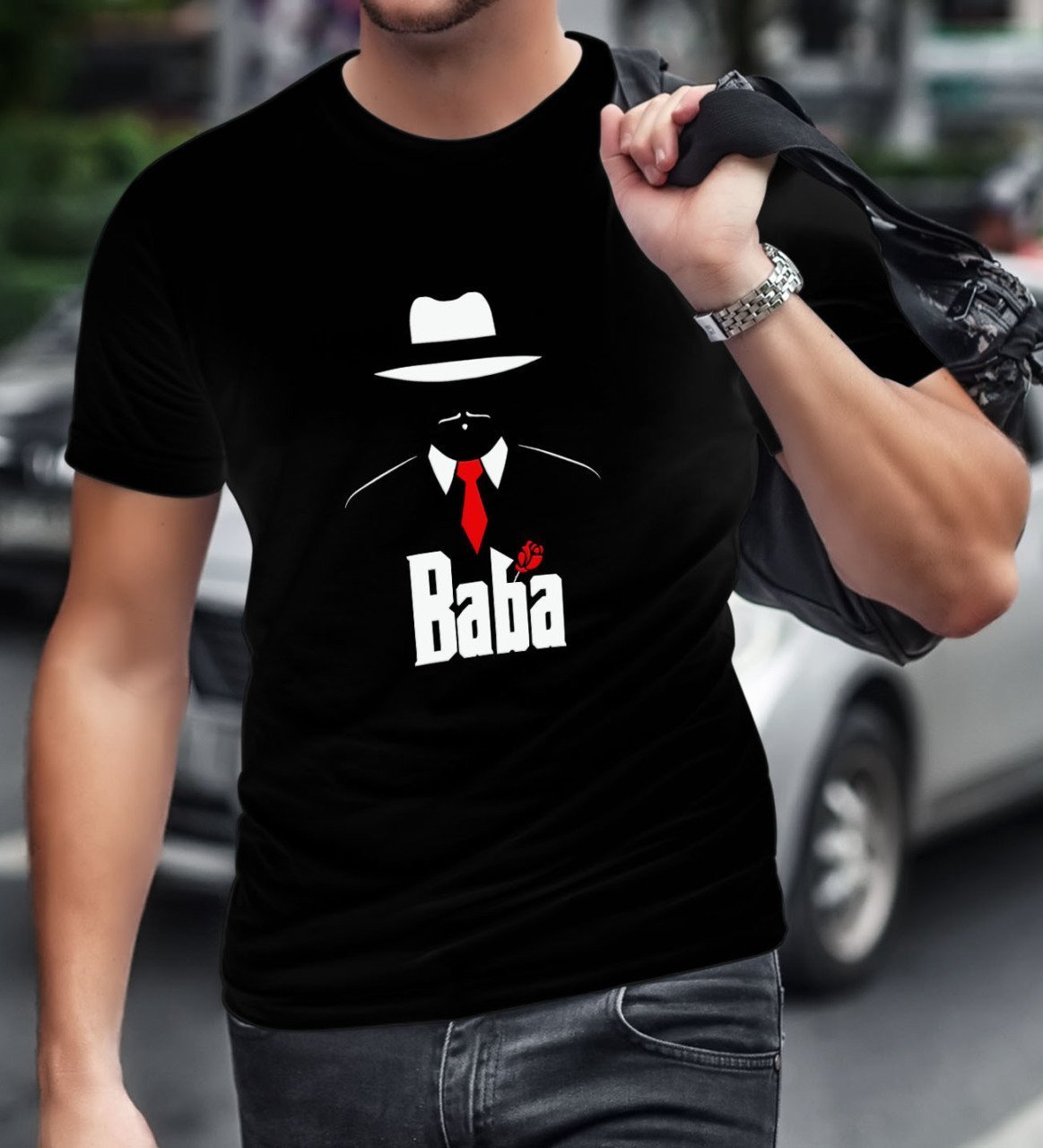 BK Home Godfather Baba Tasarımlı Siyah T-Shirt-17