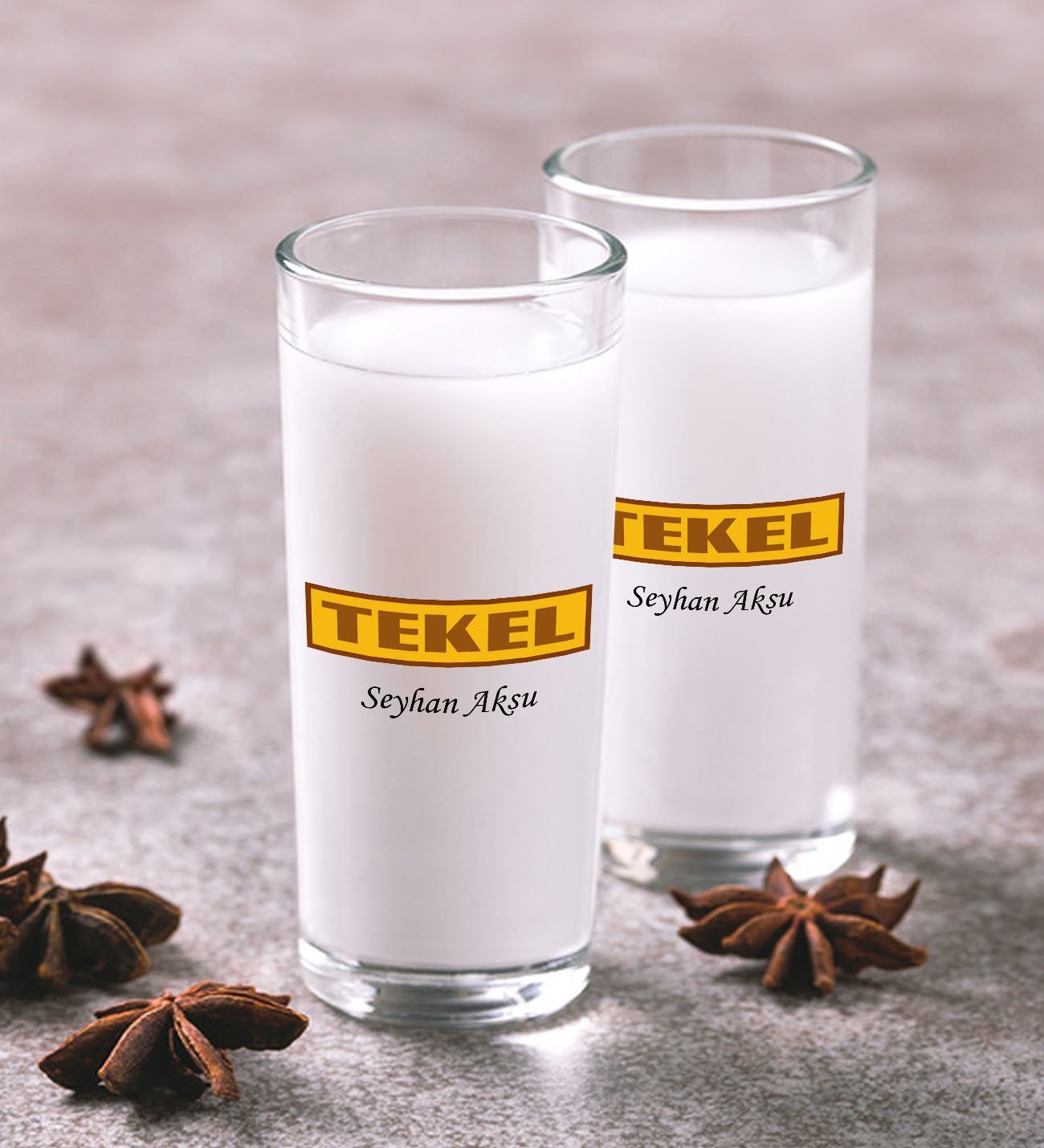BK Gift Kişiye Özel Renkli Baskılı Tekel Tasarımlı İkili Rakı Bardağı Seti-1