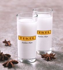 BK Gift Kişiye Özel Renkli Baskılı Tekel Tasarımlı İkili Rakı Bardağı Seti-1