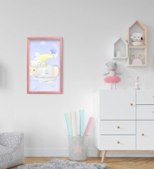 BK Home Sevimli Fil Tasarımlı Dekoratif Pembe Ahşap Çerçeveli Çocuk Odası Tablo-11