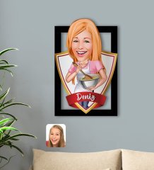 Kişiye Özel İsimli Kadın Chef Karikatürlü 3D Ahşap Tablo-1