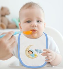 BK Kids Uykucu Oğlan Tasarımlı Mavi Bebek Body Zıbın ve Mama Önlüğü Hediye Seti-1