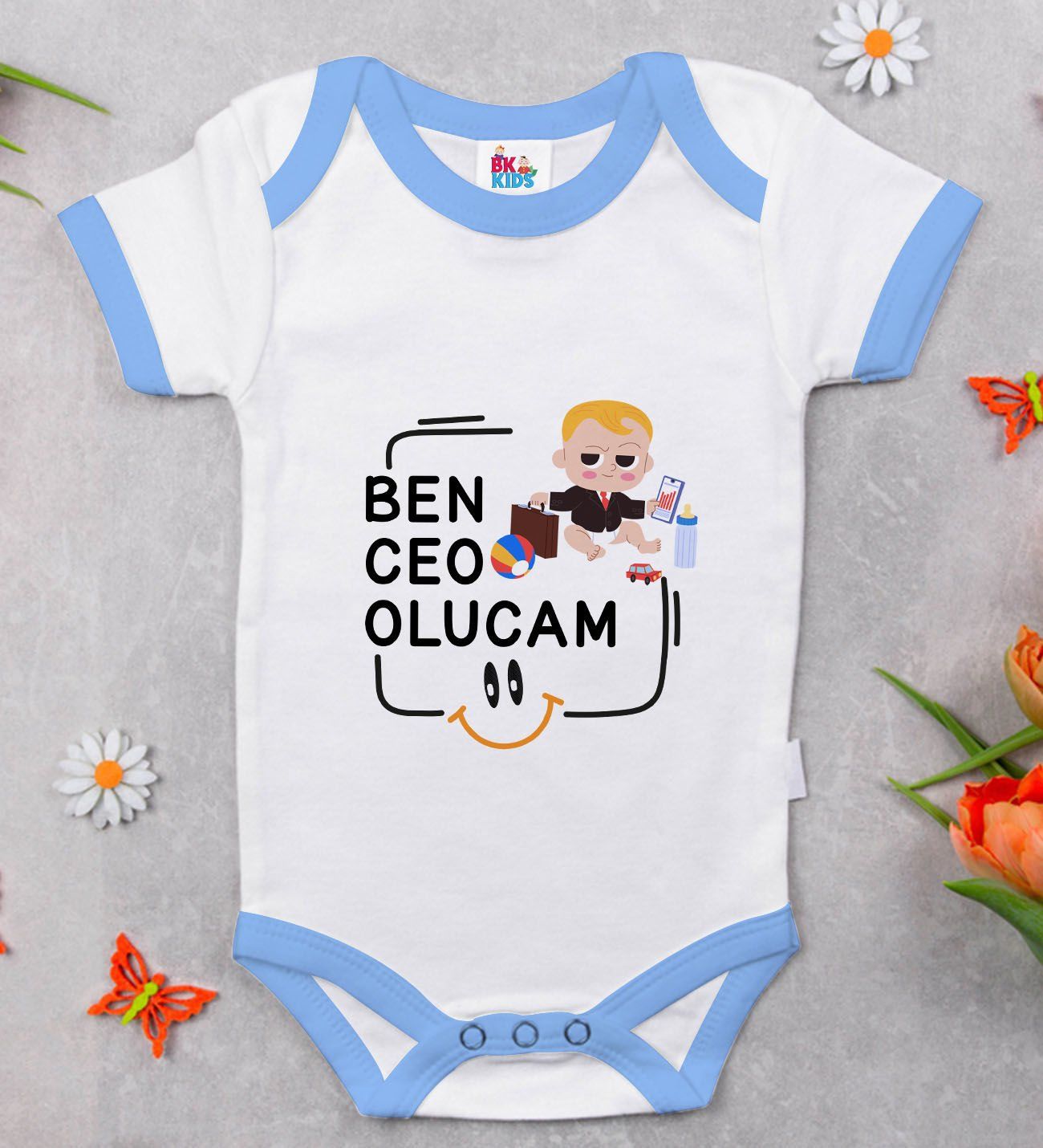 BK Kids Ben Ceo Olcam Tasarımlı Mavi Bebek Body Zıbın-1