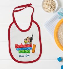 BK Kids Kişiye Özel Babamı Aratmayın Bana Tasarımlı Kırmızı Bebek Mama Önlüğü-1