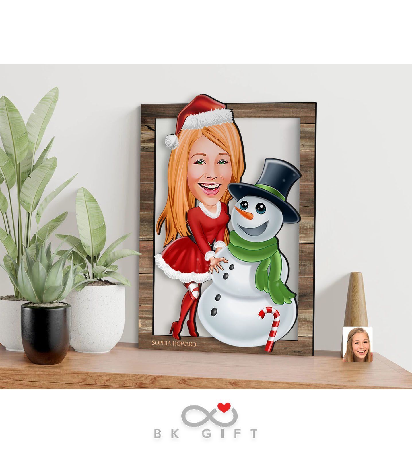 BK Gift Kişiye Özel Yeni Yıl Karikatürlü 3D Ahşap Tablo-3
