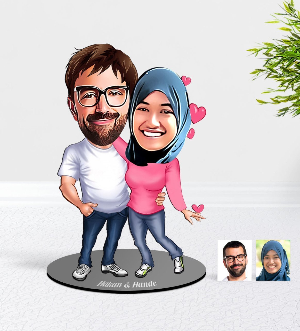 Kişiye Özel Sevgililer Karikatürlü Ahşap Biblo Model-5