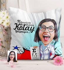 Kişiye Özel Bayan Göz Doktoru Karikatürlü Saten Yastık - 1