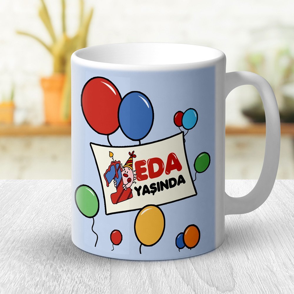 Kişiye Özel Kız Bebek 1. Yaş Tasarımlı Beyaz Kupa Bardak - 3