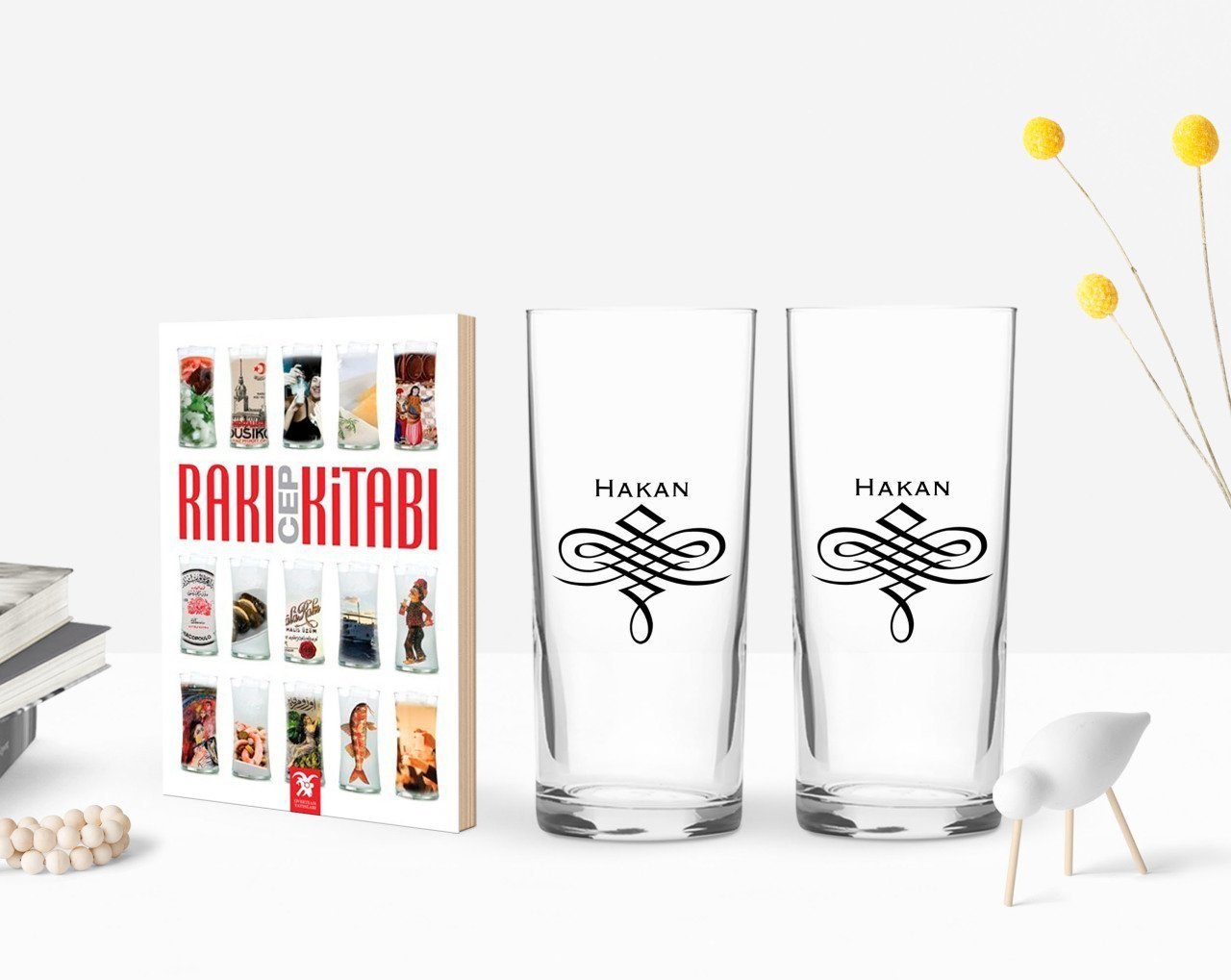Kişiye Özel Renkli Baskılı İsimli İkili Rakı Bardağı ve Rakı Cep Kitabı Hediye Seti-24