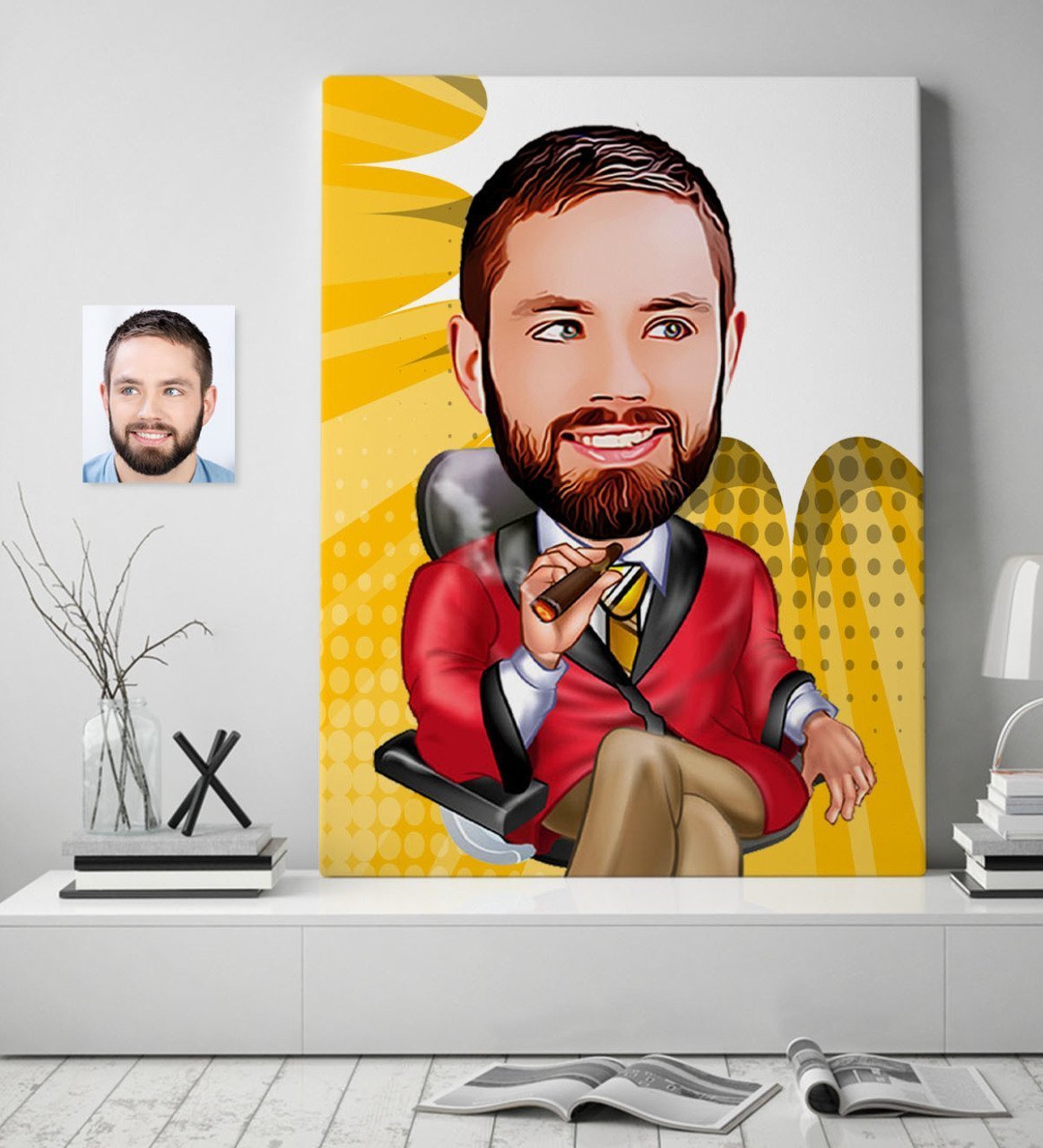 Kişiye Özel Bay Patron Karikatür Kanvas Tablo (70 x 100 cm.) 2