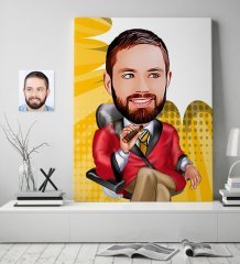 Kişiye Özel Bay Patron Karikatür Kanvas Tablo (70 x 100 cm.) 2