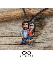 BK Gift Kişiye Özel Karikatürlü Deri İpli Ahşap Kolye, Sevgiliye Hediye, Doğum Günü Hediyesi, Sevgililer Günü Hediyesi