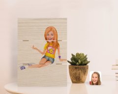 Kişiye Özel Kadın Karikatürlü Otantik Masaüstü Ahşap Palet Çerçeve-42