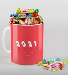BK Gift Kişiye Özel 2023 Mutlu Yıllar Beyaz Kupa ve Haribo Şeker Hediye Seti-1