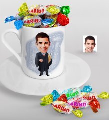 Kişiye Özel Bay Avukat Karikatürlü Türk Kahvesi Fincanı ve Haribo Şeker Hediye Seti-1