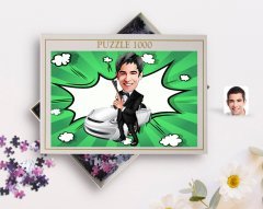 Kişiye Özel Erkek Ajan Karikatürlü 1000 Parça Profesyonel Puzzle-1