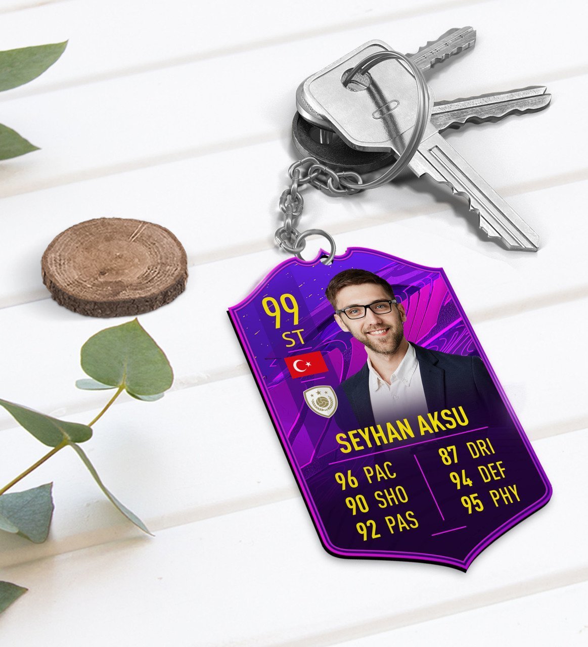 Kişiye Özel Ahşap Anahtarlık Futbolcu Kartı-1