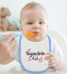 BK Kids Teyzesinin Aşkı Tasarımlı Mavi Bebek Body Zıbın ve Mama Önlüğü Hediye Seti-1