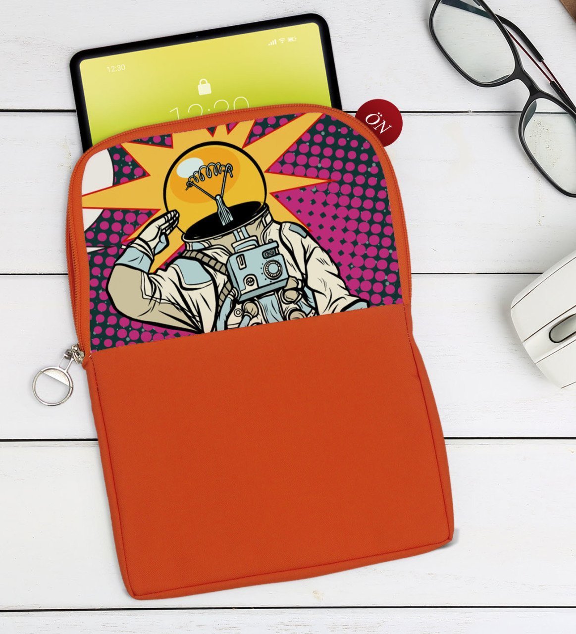 BK Gift Pop Art Tasarımlı Taşınabilir Koruyucu Tablet Kılıfı & Organizer Çanta - Turuncu-9