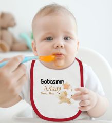 BK Kids Kişiye Özel Babasının Aslanı Tasarımlı Kırmızı Bebek Mama Önlüğü-1