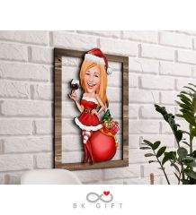 BK Gift Kişiye Özel Yeni Yıl Karikatürlü 3D Ahşap Tablo-2