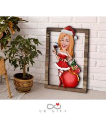 BK Gift Kişiye Özel Yeni Yıl Karikatürlü 3D Ahşap Tablo-2