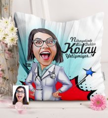Kişiye Özel Bayan Doktor Karikatürlü Saten Yastık - 1