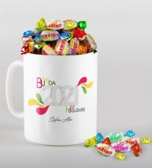 BK Gift Kişiye Özel 2023 Bu Yılda Hep Gülümse Beyaz Kupa ve Haribo Şeker Hediye Seti-1