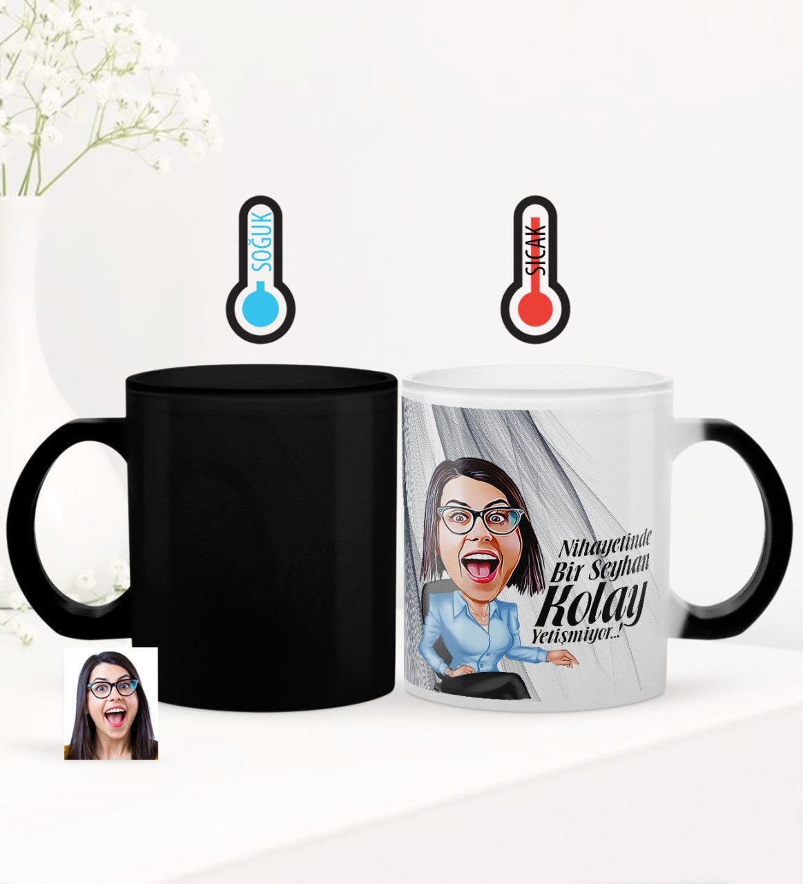 Kişiye Özel Kolay Yetişmiyor Karikatürlü Sihirli Cam Kupa Bardak - 2