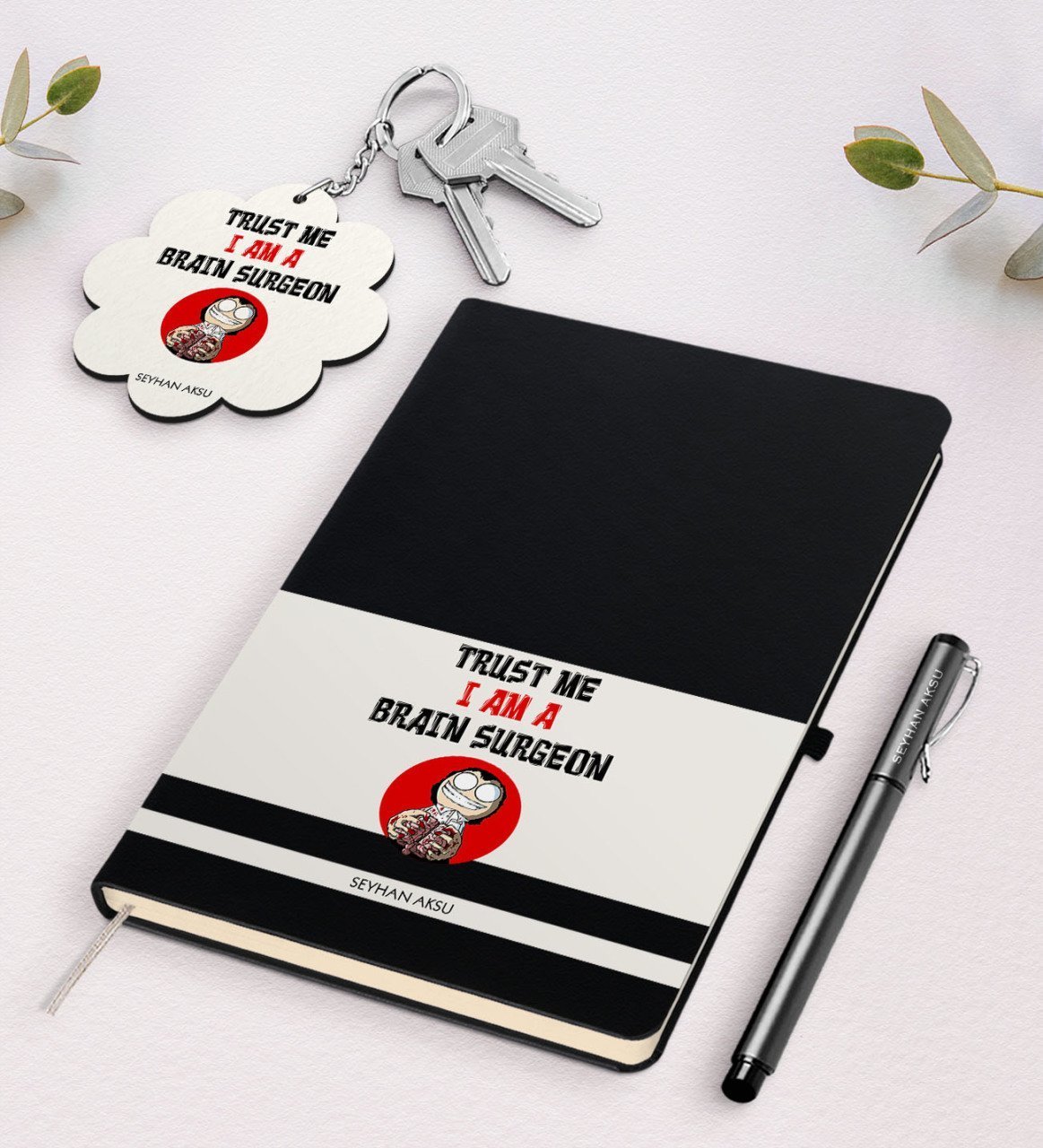 Kişiye Özel Beyin Cerrahı Siyah Defter Kalem Ve Anahtarlık Hediye Seti-2