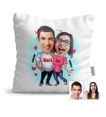 Kişiye Özel Sevgililer Karikatür Saten Yastık - 5