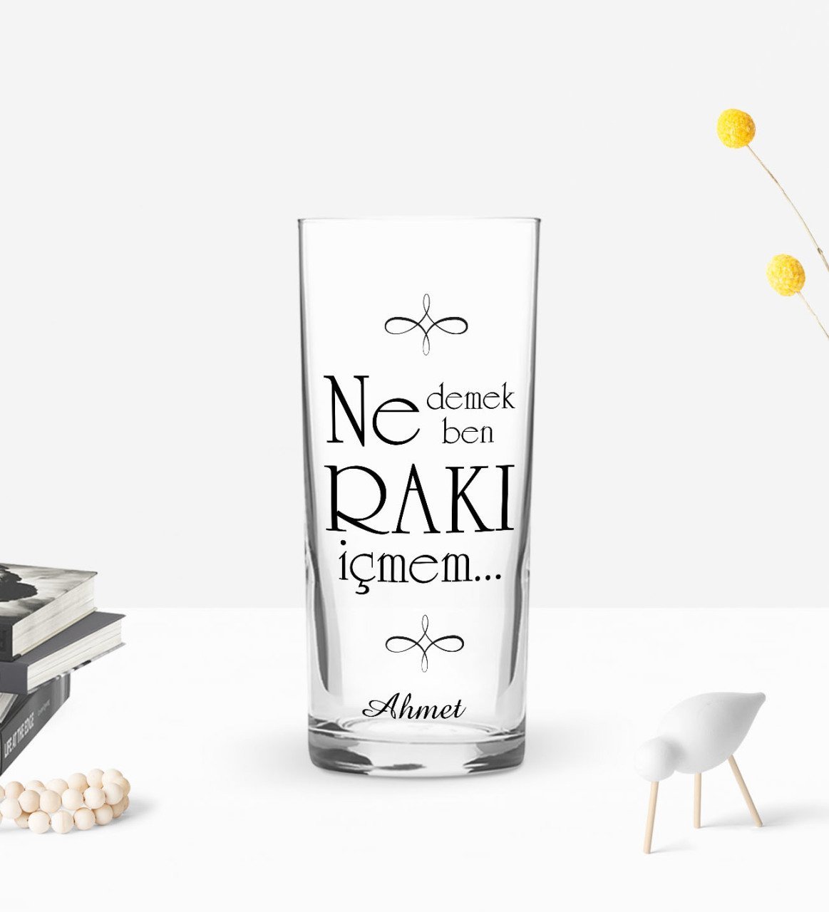 Kişiye Özel Renkli Baskılı Ne Demek Rakı İçmem Tasarımlı Rakı Bardağı-1