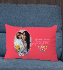 BK Gift Kişiye Özel Fotoğraflı Anneler Günü Tasarımlı Premium Kumaş Kırmızı Dikdörtgen Kırlent Yastık, Anneler Günü Hediyesi, Ev Dekorasyonu-1