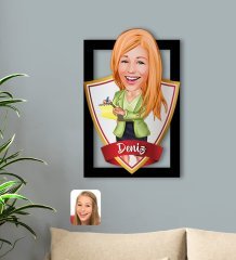Kişiye Özel İsimli Kadın Asistan Karikatürlü 3D Ahşap Tablo-2
