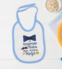 BK Kids Aynı Kadına Aşığız Tasarımlı Mavi Bebek Body Zıbın ve Mama Önlüğü Hediye Seti-1