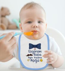 BK Kids Aynı Kadına Aşığız Tasarımlı Mavi Bebek Body Zıbın ve Mama Önlüğü Hediye Seti-1
