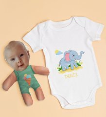 BK Kids Kişiye Özel Fotoğraflı Bebek Yastık ve Bebek Body Zıbın Hediye Seti - Model 16