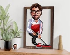 BK Gift Kişiye Özel Erkek Curling Karikatürlü 3D Ahşap Tablo-1, Sevgiliye Hediye, Arkadaşa Hediye, Doğum Günü Hediyesi