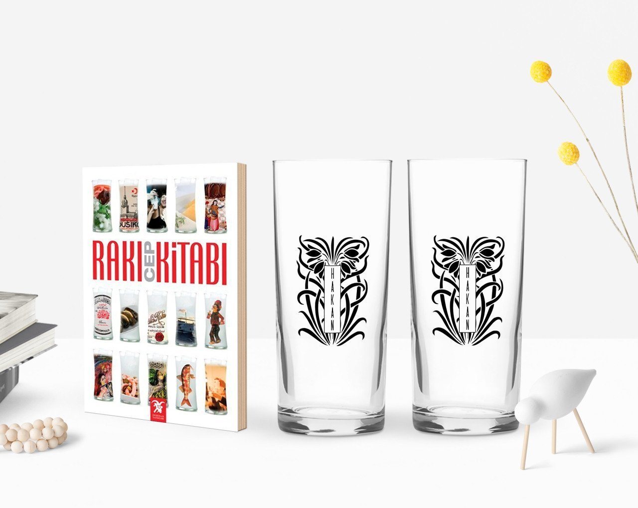 Kişiye Özel Renkli Baskılı İsimli İkili Rakı Bardağı ve Rakı Cep Kitabı Hediye Seti-22
