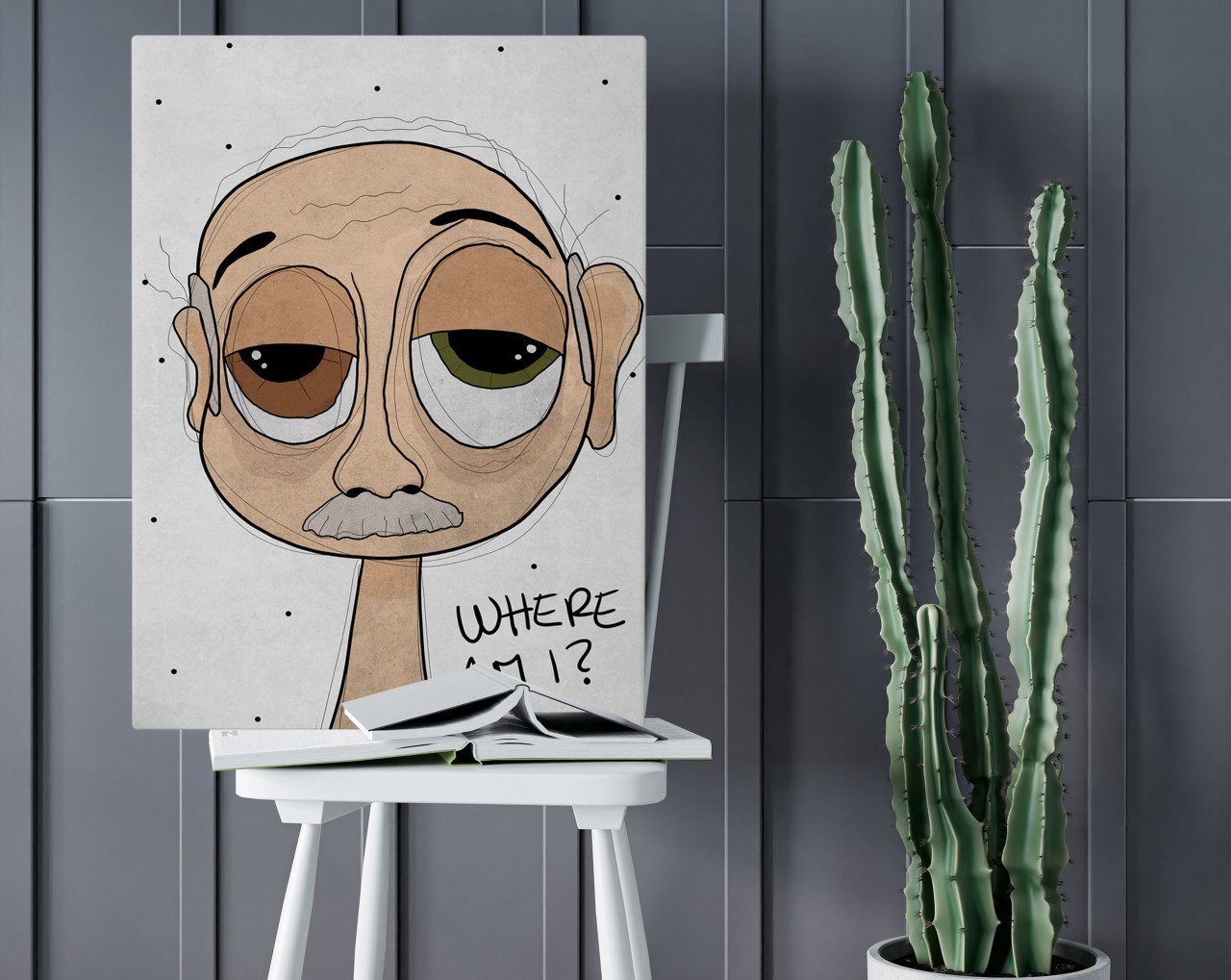 BK Home The Lazy People Collection Confused Old Guy Tasarımlı Kanvas Tablo 50x70cm-1