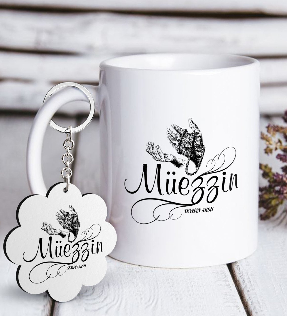 Kişiye Özel Mesleki Müezzin Beyaz Kupa ve Anahtarlık Hediye Seti-2