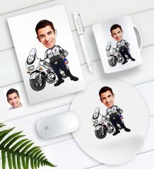 Kişiye Özel Bay Yunus Polis Karikatürlü Defter Kalem Kupa Mouse Pad Seti