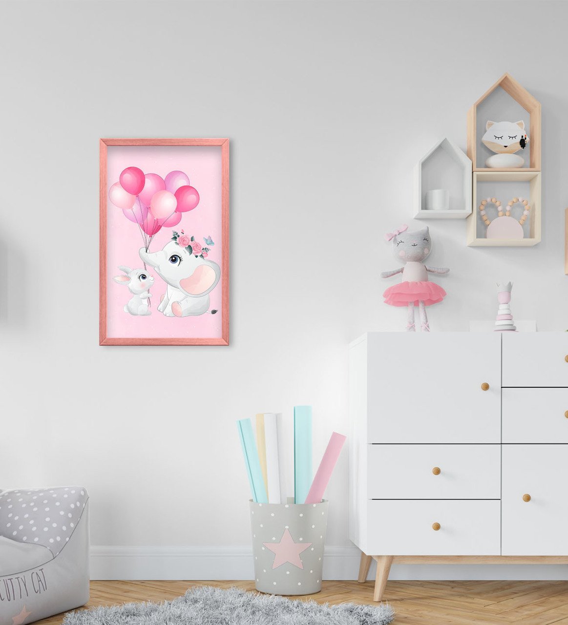 BK Home Sevimli Fil Tasarımlı Dekoratif Pembe Ahşap Çerçeveli Çocuk Odası Tablo-8